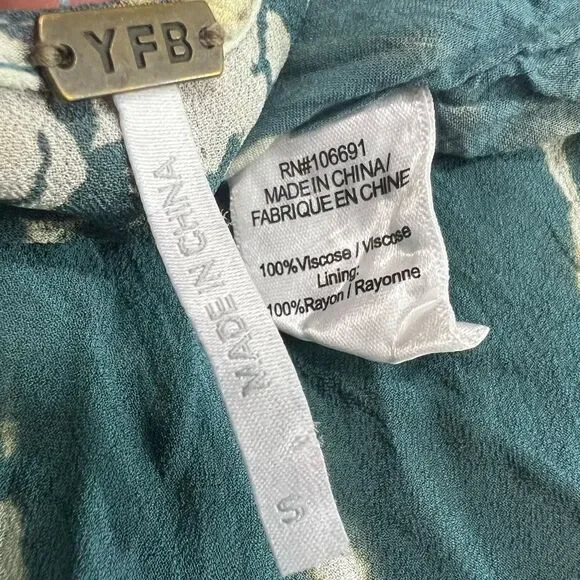 YFB Young Fabulous Broke tie-dye maxi dress S green multi 3/4 sleeve semi-sheer - Picture 5 of 6